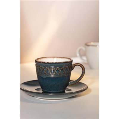 Antique 2 Kişilik Kahve Fincan Takımı - İndigo - 90 ml