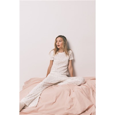 Pijama largo algodón blanco estampado miniflores