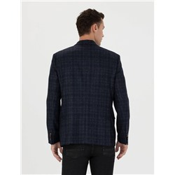 Ekose Lacivert Yün Ceket