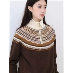 Женский шерстяной пуловер с короткой молнией АЙСИК*Л