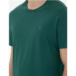 Koyu Yeşil %100 Pamuk Slim Fit Bisiklet Yaka Basic Tişört