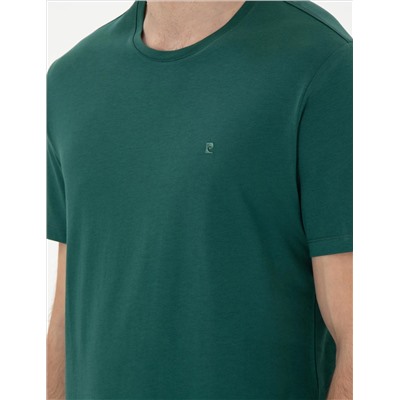Koyu Yeşil %100 Pamuk Slim Fit Bisiklet Yaka Basic Tişört