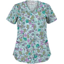 UA Perfect Paisley Pepperminty Snap Front Scrub Top