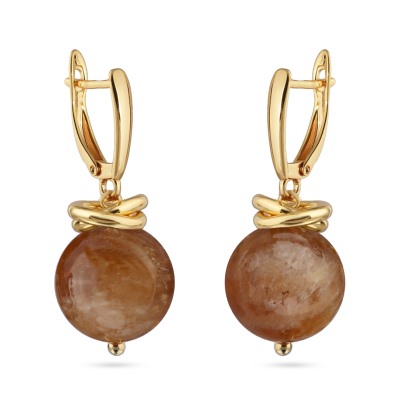 Серьги Терра (цитрин 12мм; покрытие золото), Есть комплект