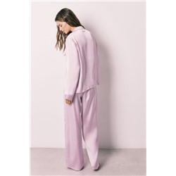 Pijama camisero largo satén lila