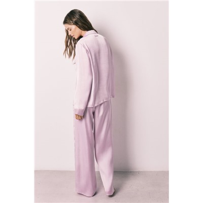 Pijama camisero largo satén lila