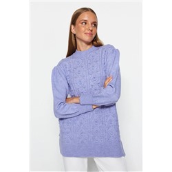 TRENDYOL MODEST Lila Ajurlu/Delikli Yumuşak Dokulu Triko Kazak TCTAW24AK00164