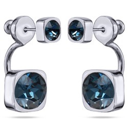 Серьги Теннис (кристаллы SW темно-синие 4мм и 8мм; покрытие родий), Есть комплект