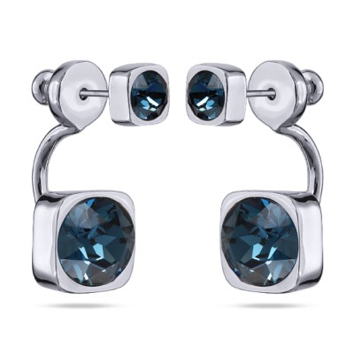 Серьги Теннис (кристаллы SW темно-синие 4мм и 8мм; покрытие родий), Есть комплект