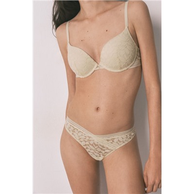 Tanga encaje cintura "V" beige