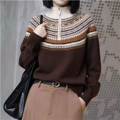 Женский шерстяной пуловер с короткой молнией АЙСИК*Л