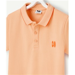 Boy's polo shirt short sleeves organic cotton beige corail