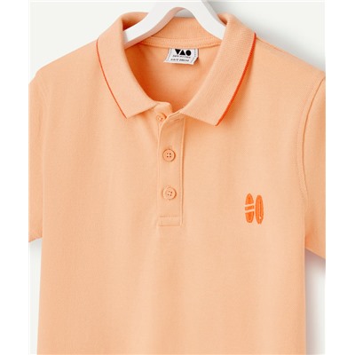 Boy's polo shirt short sleeves organic cotton beige corail