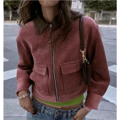 Женская вельветовая куртка с воротником из искусственной кожи ЗАР*А