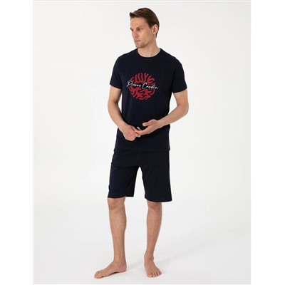 Lacivert Kısakol Şortlu Pijama Takımı