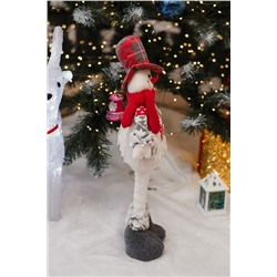 Игрушка новогодняя с выдвижными ногами Снеговик платье серое