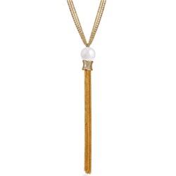 Кулон (Майорка белая 16мм, белый фианит; покрытие золото) 85-90см, Есть комплект