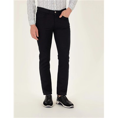 Siyah Slim Fit Keten Karışımlı Kanvas Pantolon