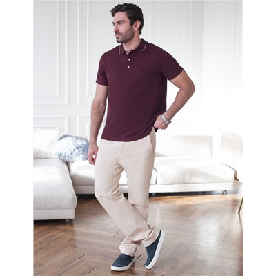 Футболка поло с плетеным воротником на пуговицах из эластичного хлопка