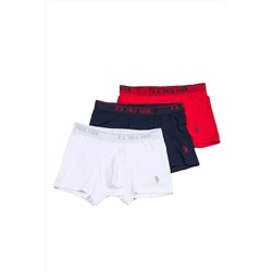 U.S. Polo Assn. 3'lü Paket Kemeri Marka Baskılı Arma Nakışlı Pamuklu Likralı Erkek Boxer