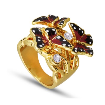 Кольцо (эмаль красная, черная; покрытие золото)