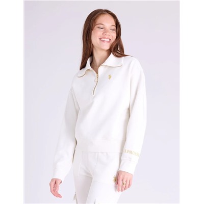 QUARTER ZIP METALLIC EMBROIDERED PULLOVER