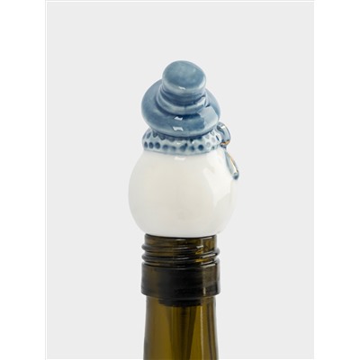 Пробка для винной бутылки, 12 см, фарфор P/металл, бело-голубая, Снеговик, Snowfall