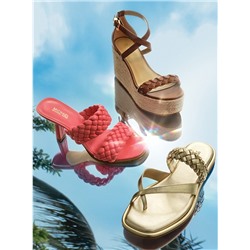 MICHAEL MICHAEL KORS Alba Braided Metallic Faux Leather Slide Sandal