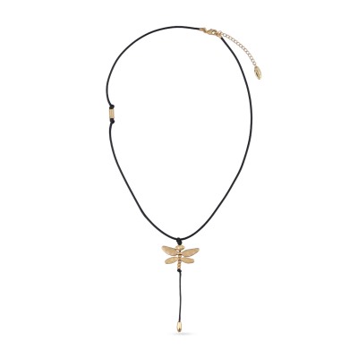 Кулон Стрекоза (текстиль черный; покрытие матовое золото 50см), Есть комплект