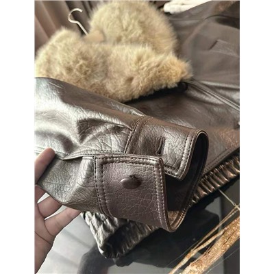 Теплая женская кожаная куртка в ретро стиле со съёмным воротником  ZAR*A 💤