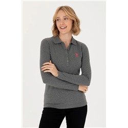 Kadın Antrasit Melanj Basic Polo Yaka Sweatshirt
