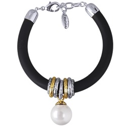 Браслет Гевея (Майорка 16мм белая, каучук черный; покрытие родий) 19-22см, Есть комплект