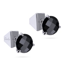 Пусеты (агат 10мм черный; покрытие родий), Есть комплект