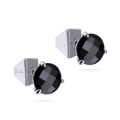 Пусеты (агат 10мм черный; покрытие родий), Есть комплект