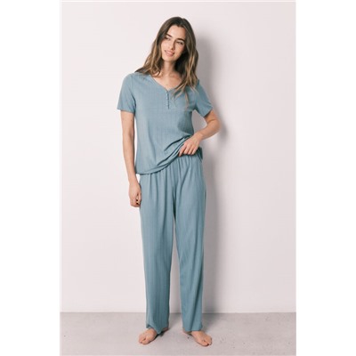 Pijama manga corta textura pointelle verde