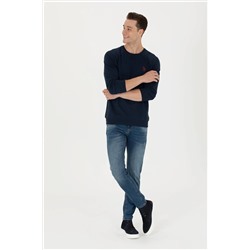 Erkek Lacivert Bisiklet Yaka Basic Sweatshirt