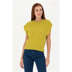 Kadın Fıstık Yeşili Bisiklet Yaka Kazak