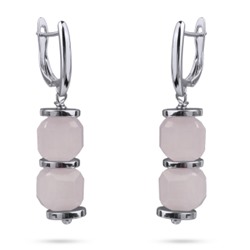 Серьги Терра (кварц розовый; покрытие родий), Есть комплект