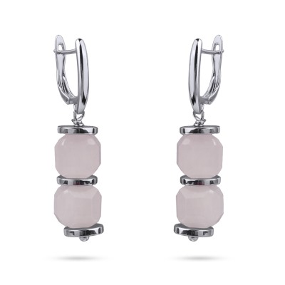 Серьги Терра (кварц розовый; покрытие родий), Есть комплект