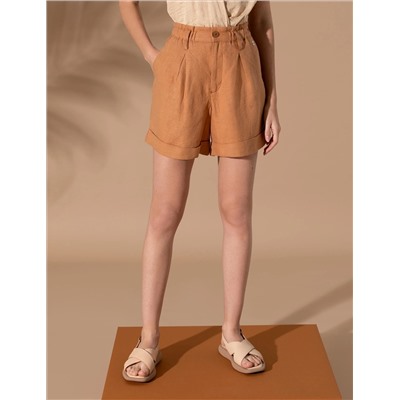 Kahverengi Keten Oversize Bermuda Şort