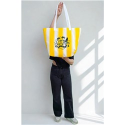 Woys Bags, Summer Time Baskılı Ağzı Fermuarlı Kadın Plaj Çantası , Deniz Çantası