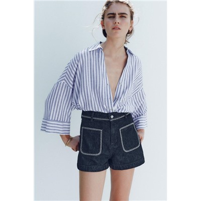 Z1975 HIGH-WAIST DENIM SHORTS WITH TOPSTITCHING