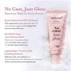 medicube No Cast Just Glow Collagen Sunscreen | SPF 50 Broad Spectrum Face Sunscreen | Lightweight, Non-Sticky, Hydrating Formula | Peptide, Cica for Soothing & Glow | Korean Skincare