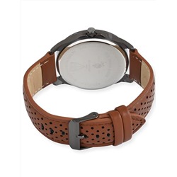MENS PERFORATED BROWN STRAP ANALOG WATCH