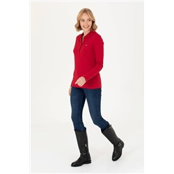 Kadın Kırmızı Basic Polo Yaka Sweatshirt