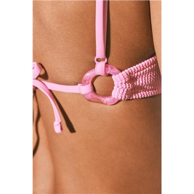 Top bikini triangular textura crinkle rosa