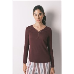 Camiseta manga larga algodón canalé granate