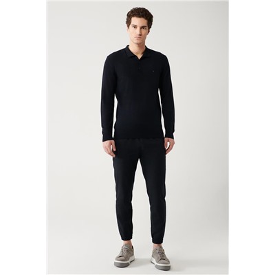 Lacivert 3 Düğmeli Polo Yaka Regular Fit Standart Kesim Triko Kazak