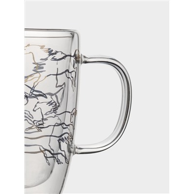 Кружка, 370 мл, стекло Б, золотистая, Кони, Wind-Horse