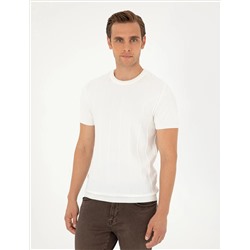 Ekru Slim Fit Bisiklet Yaka Triko Tişört
